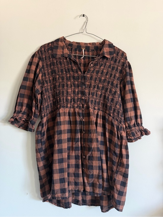 Free People Dresses & Skirts - Free People Babydoll Check Dress in Rust and Black Small